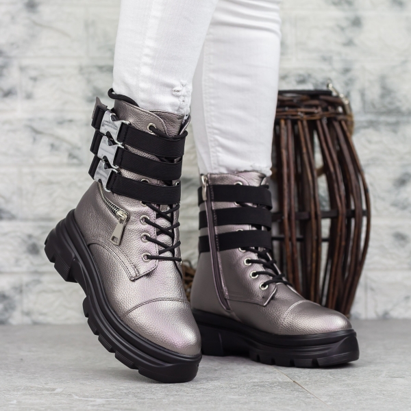 Ghete dama gri din piele ecologica Nuera, 4 - Kalapod.net