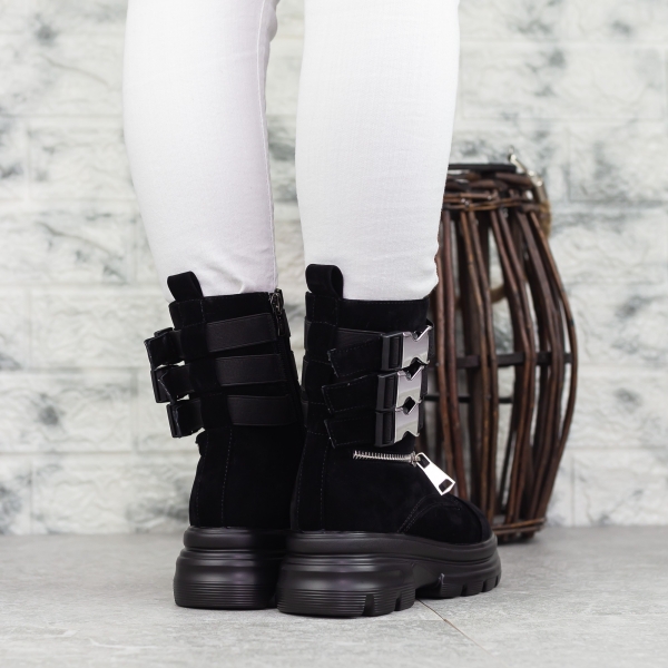 Ghete dama negre din piele material textil Nuera, 4 - Kalapod.net