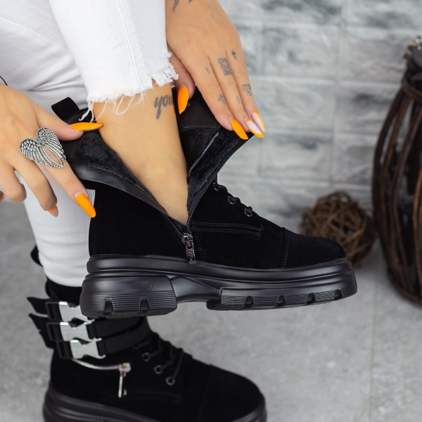 Ghete dama negre din piele material textil Nuera, 5 - Kalapod.net