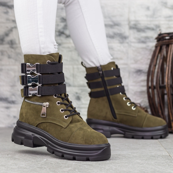 Ghete dama verzi din piele material textil Nuera - Kalapod.net