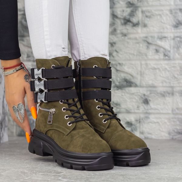 Ghete dama verzi din piele material textil Nuera, 2 - Kalapod.net