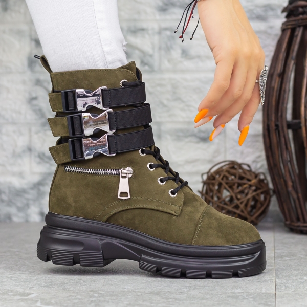 Ghete dama verzi din piele material textil Nuera, 3 - Kalapod.net