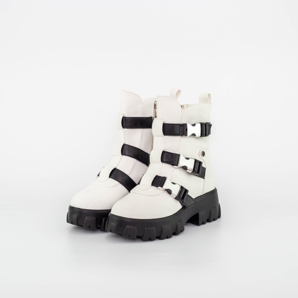 Ghete dama alb cu negru din piele ecologica Tameka - Kalapod.net