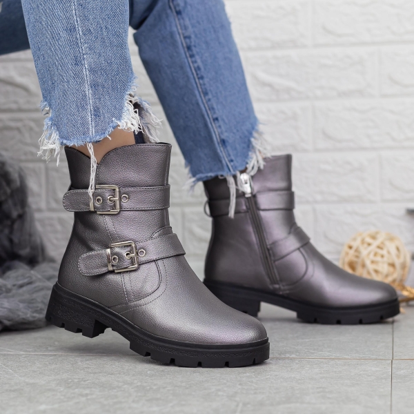 Ghete dama gri din piele ecologica Elyna - Kalapod.net