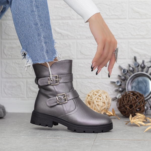 Ghete dama gri din piele ecologica Elyna, 3 - Kalapod.net