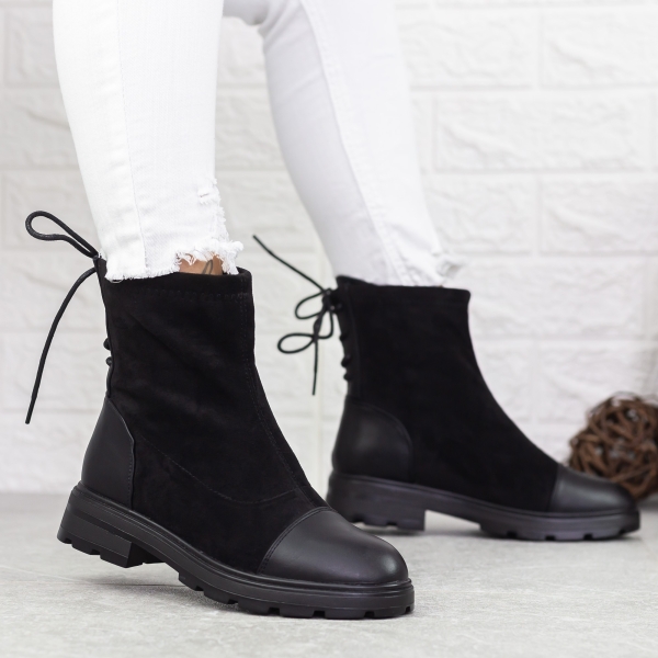 Ghete dama negre din piele ecologica si material textil Mihara - Kalapod.net