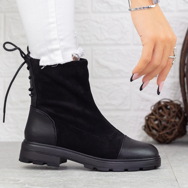 Ghete dama negre din piele ecologica si material textil Mihara, 3 - Kalapod.net