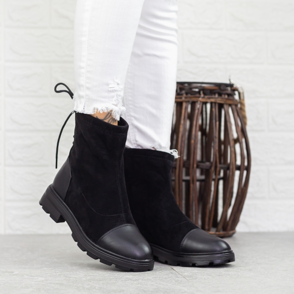 Ghete dama negre din piele ecologica si material textil Mihara, 4 - Kalapod.net