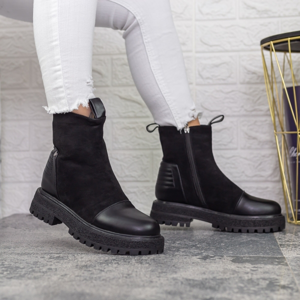 Ghete dama negre din piele ecologica si material textil Mihaly - Kalapod.net