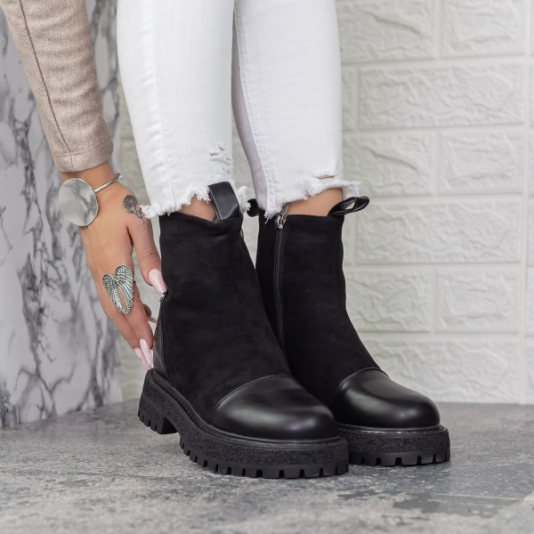 Ghete dama negre din piele ecologica si material textil Mihaly, 2 - Kalapod.net