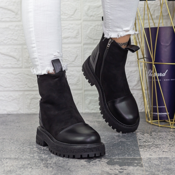 Ghete dama negre din piele ecologica si material textil Mihaly, 5 - Kalapod.net