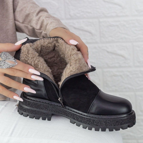 Ghete dama negre din piele ecologica si material textil Mihaly, 7 - Kalapod.net