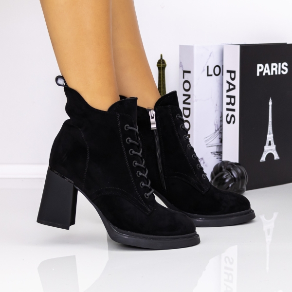 Botine dama cu toc negre din material textil Onara - Kalapod.net