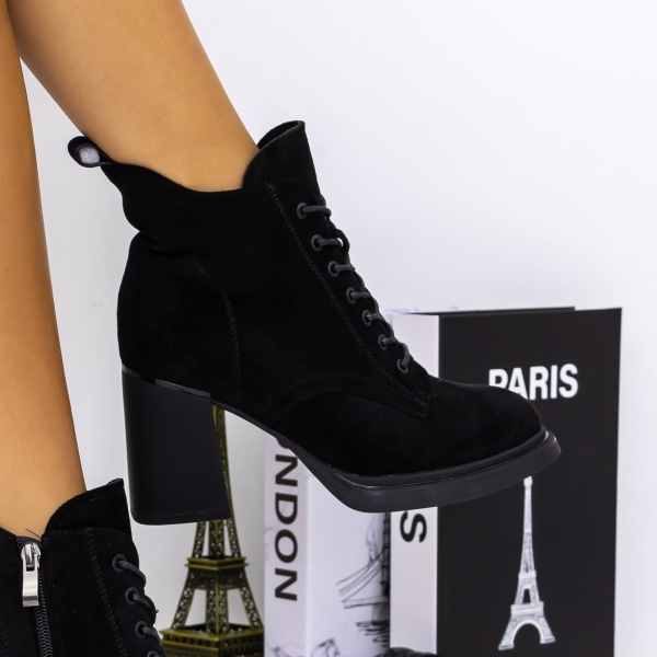 Botine dama cu toc negre din material textil Onara, 2 - Kalapod.net
