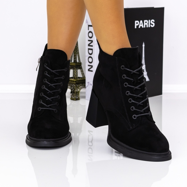 Botine dama cu toc negre din material textil Onara, 3 - Kalapod.net