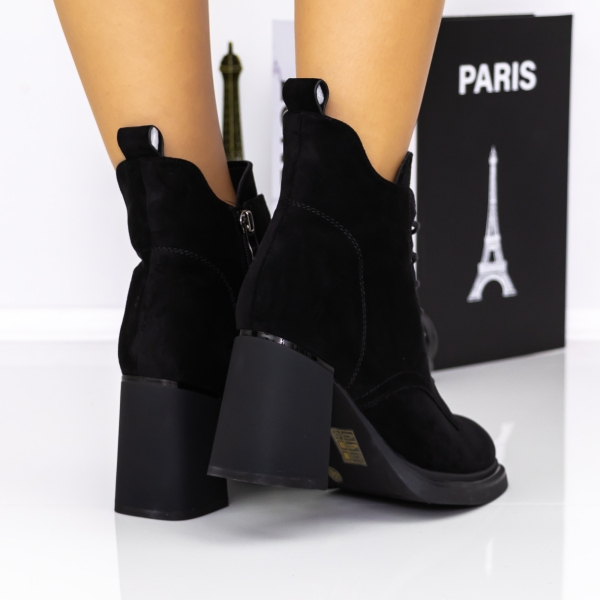 Botine dama cu toc negre din material textil Onara, 4 - Kalapod.net
