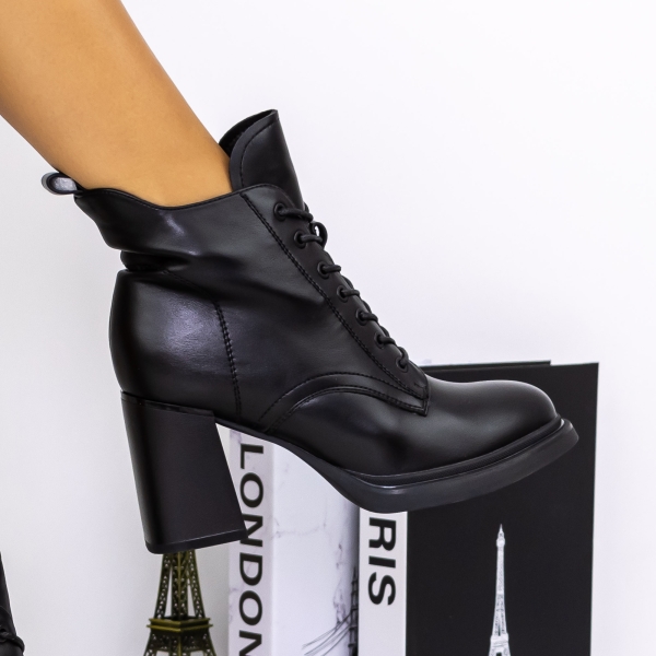 Botine dama cu toc negre din piele ecologica Onara, 2 - Kalapod.net
