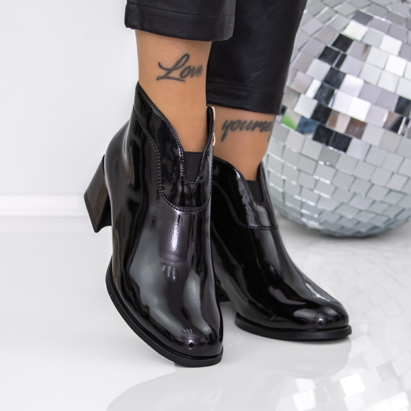 Botine dama cu toc negre din piele ecologica lacuita Navira, 3 - Kalapod.net