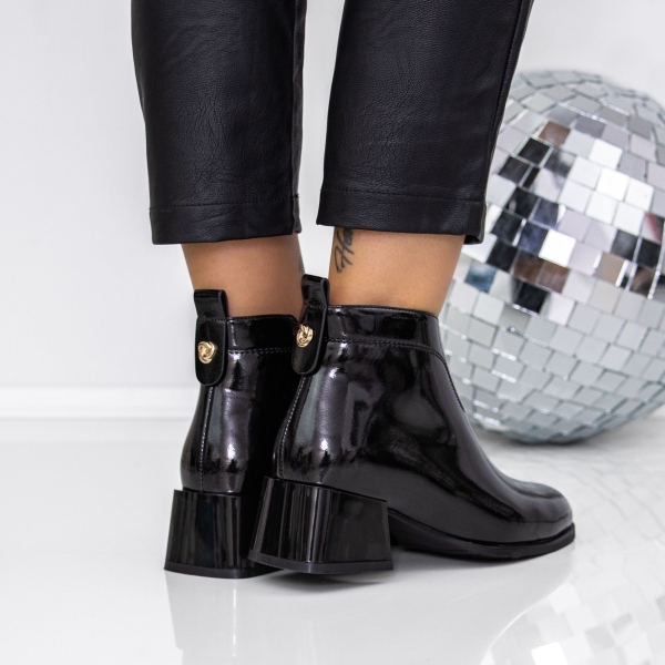 Botine dama cu toc negre din piele ecologica lacuita Navira, 4 - Kalapod.net