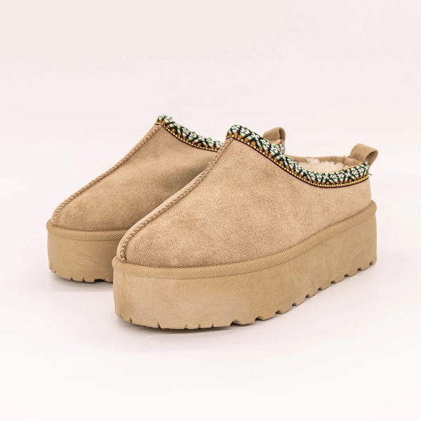 Papuci dama bej inchis din material textil Karama, 2 - Kalapod.net