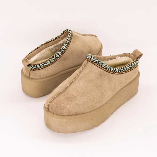 Papuci dama bej inchis din material textil Karama, 3 - Kalapod.net