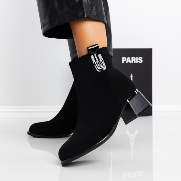 Botine dama cu toc negre din material textil Meriva, 4 - Kalapod.net