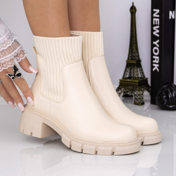 Ghete dama bej din piele ecologica Onata - Kalapod.net