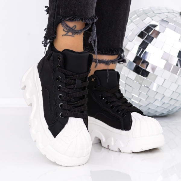 Ghete dama cu platforma negre din material sintetic Onita, 3 - Kalapod.net