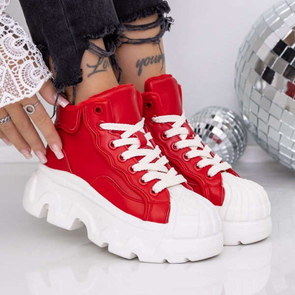 Ghete dama cu platforma rosii din piele ecologica Onita - Kalapod.net