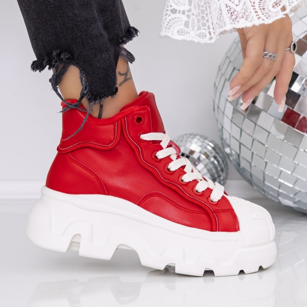 Ghete dama cu platforma rosii din piele ecologica Onita, 2 - Kalapod.net