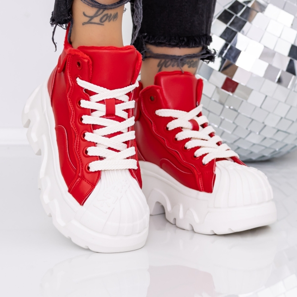 Ghete dama cu platforma rosii din piele ecologica Onita, 3 - Kalapod.net