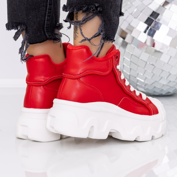 Ghete dama cu platforma rosii din piele ecologica Onita, 4 - Kalapod.net