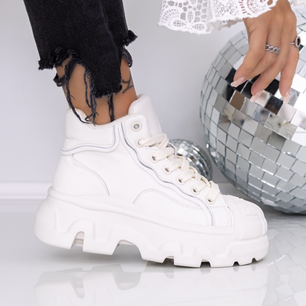 Ghete dama cu platforma bej din piele ecologica Onita, 2 - Kalapod.net