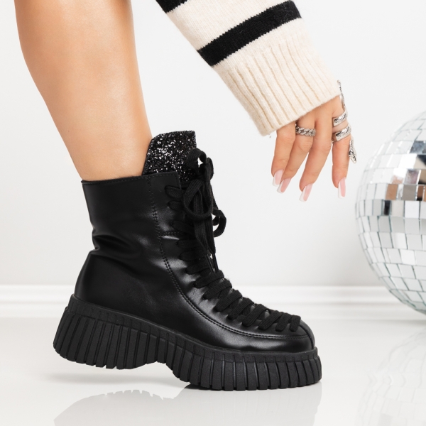 Ghete dama cu platforma negre din piele ecologica Elisha, 4 - Kalapod.net