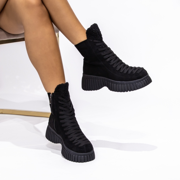 Ghete dama cu platforma negre din material textil Elisha, 2 - Kalapod.net