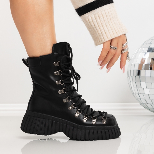 Ghete dama cu platforma negre din piele ecologica Brixley, 2 - Kalapod.net