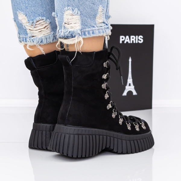 Ghete dama cu platforma negre cu insertii argintii din material textil Brixley, 4 - Kalapod.net