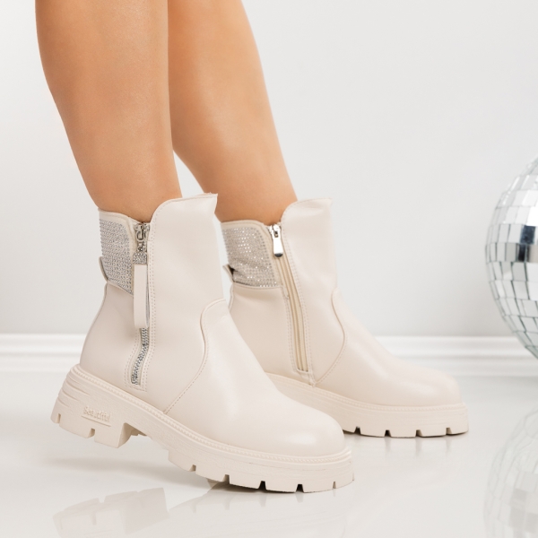 Ghete dama bej din piele ecologica Breanna - Kalapod.net