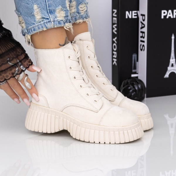 Ghete dama cu platforma bej din material textil Nerida - Kalapod.net