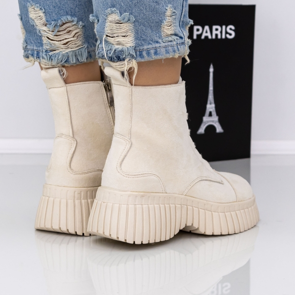 Ghete dama cu platforma bej din material textil Nerida, 4 - Kalapod.net