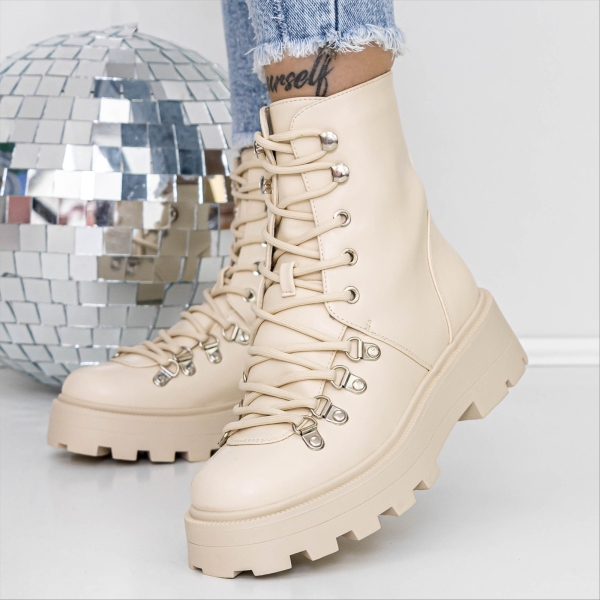 Ghete dama bej din piele ecologica Nevella, 3 - Kalapod.net