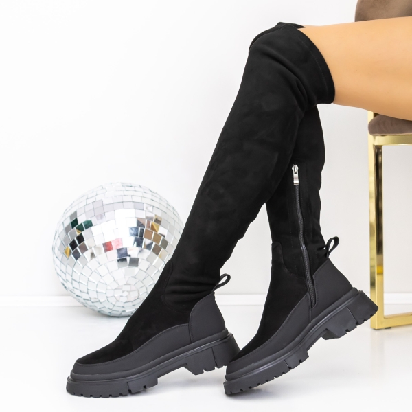 Cizme dama cu toc negre din material textil Olona, 2 - Kalapod.net