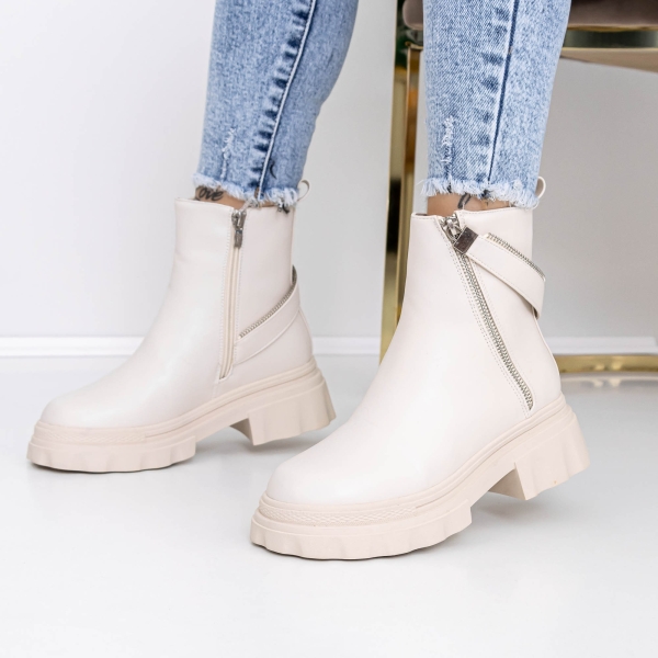 Ghete dama bej din piele ecologica Agara - Kalapod.net