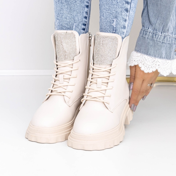 Ghete dama bej din piele ecologica Adeka, 2 - Kalapod.net