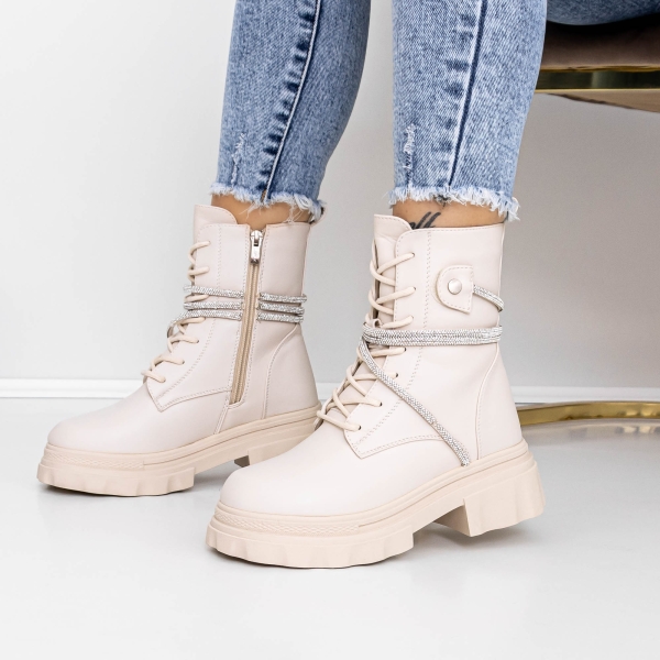 Ghete dama bej din piele ecologica Ecora - Kalapod.net