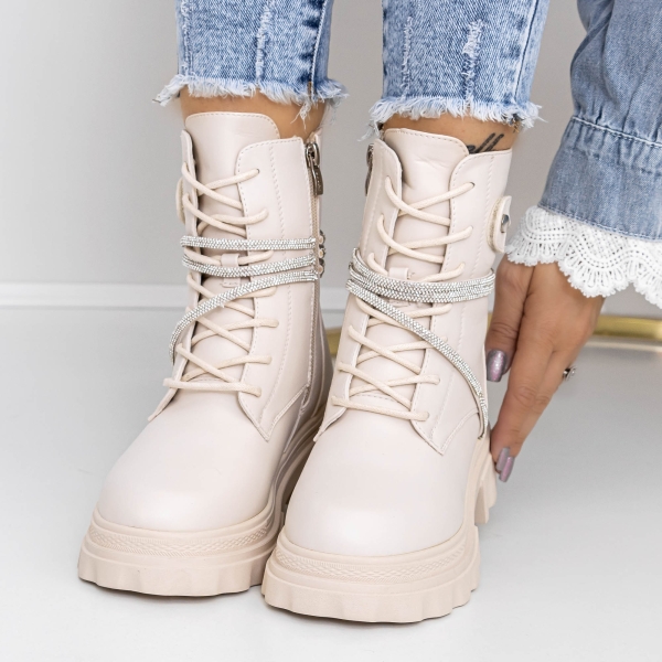 Ghete dama bej din piele ecologica Ecora, 2 - Kalapod.net