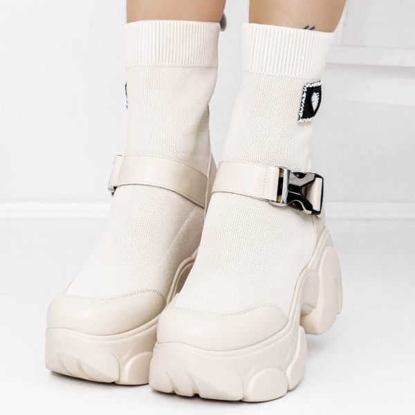 Ghete dama cu platforma bej din piele ecologica Refada, 2 - Kalapod.net