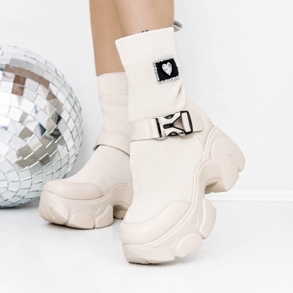 Ghete dama cu platforma bej din piele ecologica Refada, 4 - Kalapod.net