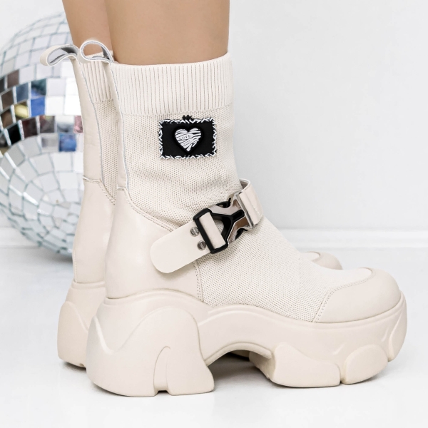 Ghete dama cu platforma bej din piele ecologica Refada, 5 - Kalapod.net