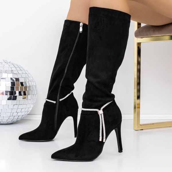 Cizme dama cu toc negre din material textil Esada - Kalapod.net